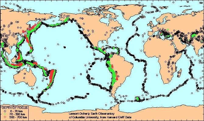 Map of global seismic activity (earthquakes) 1977-1992